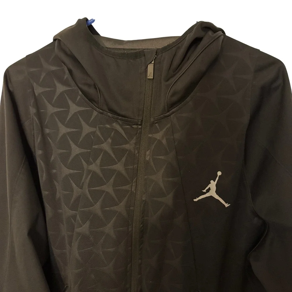 Jordan Mens Black‎ Geometric Star Pattern Full Zip Hooded Track Jacket Large